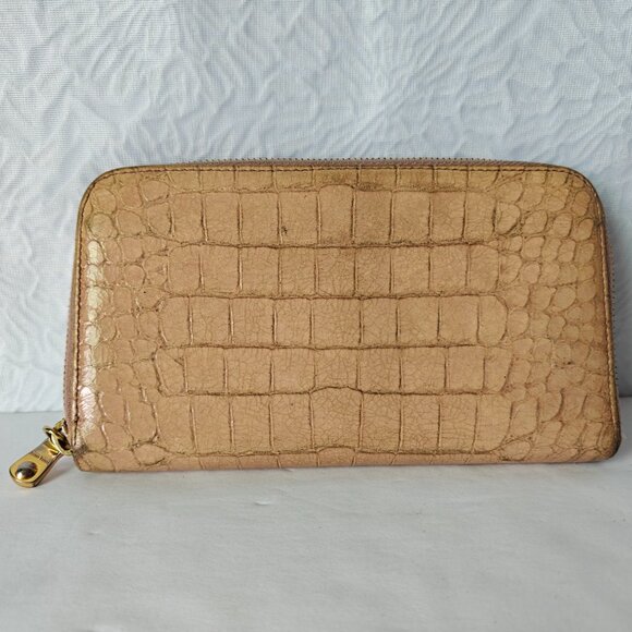MIU MIU Crocodile-embossed Leather Zip Around Wallet Beige - Picture 15 of 15